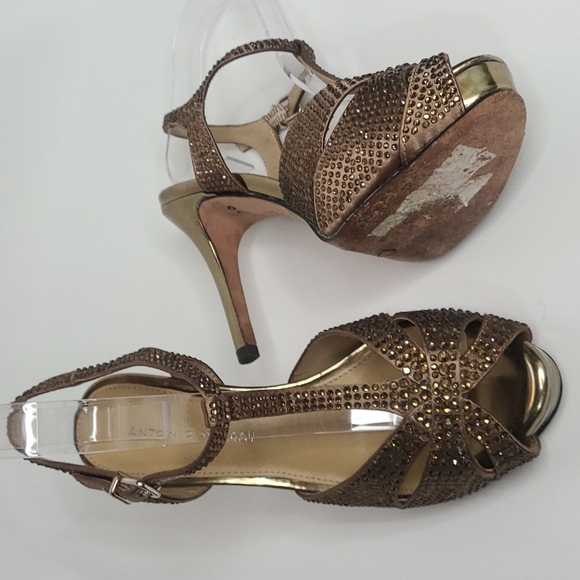 Antonio Melani Bronze Rhinestones Embellished Strappy High Heels 6.5 - Picture 2 of 9